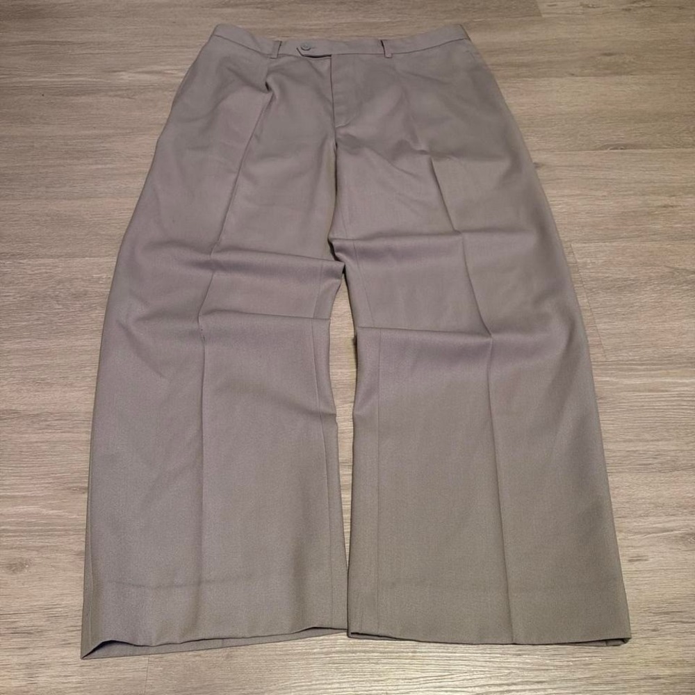 32x28 Beige Grey Pleated Baggy Wide Leg Dress Pants Y2K Vintage